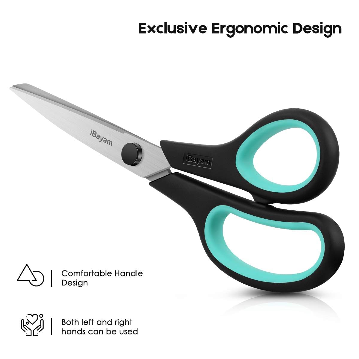 Scissors, iBayam 8" All Purpose Scissors Bulk 3-Pack, Ultra Sharp 2.5mm Thick Blade Shears Comfort-Grip Scissors for Office Desk Accessories Sewing Fabric Home Craft School Supplies, Right/Left Handed