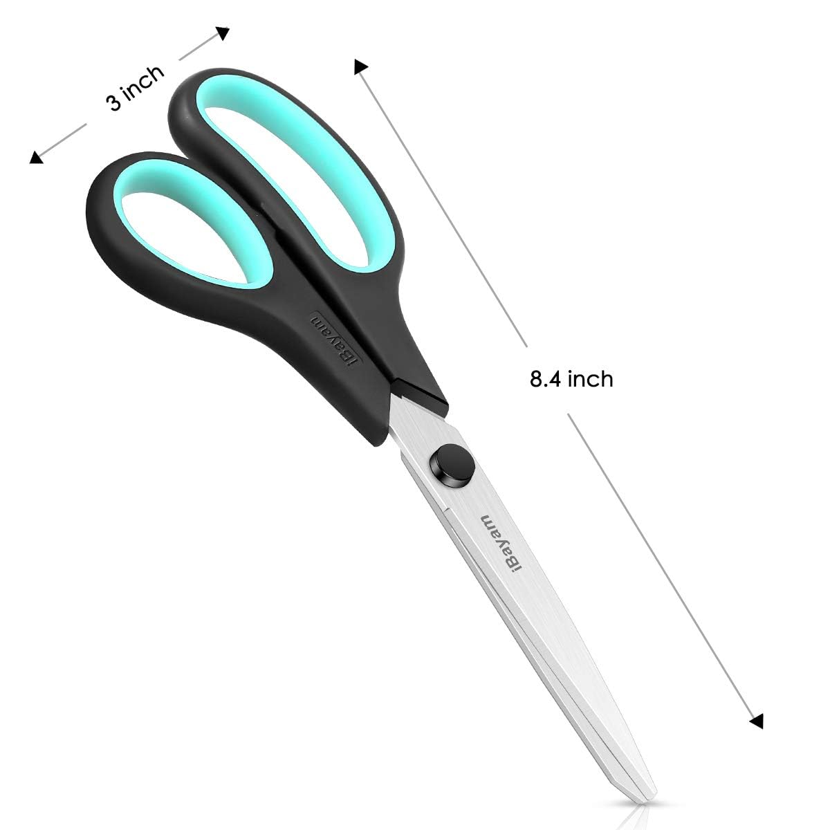 Scissors, iBayam 8" All Purpose Scissors Bulk 3-Pack, Ultra Sharp 2.5mm Thick Blade Shears Comfort-Grip Scissors for Office Desk Accessories Sewing Fabric Home Craft School Supplies, Right/Left Handed