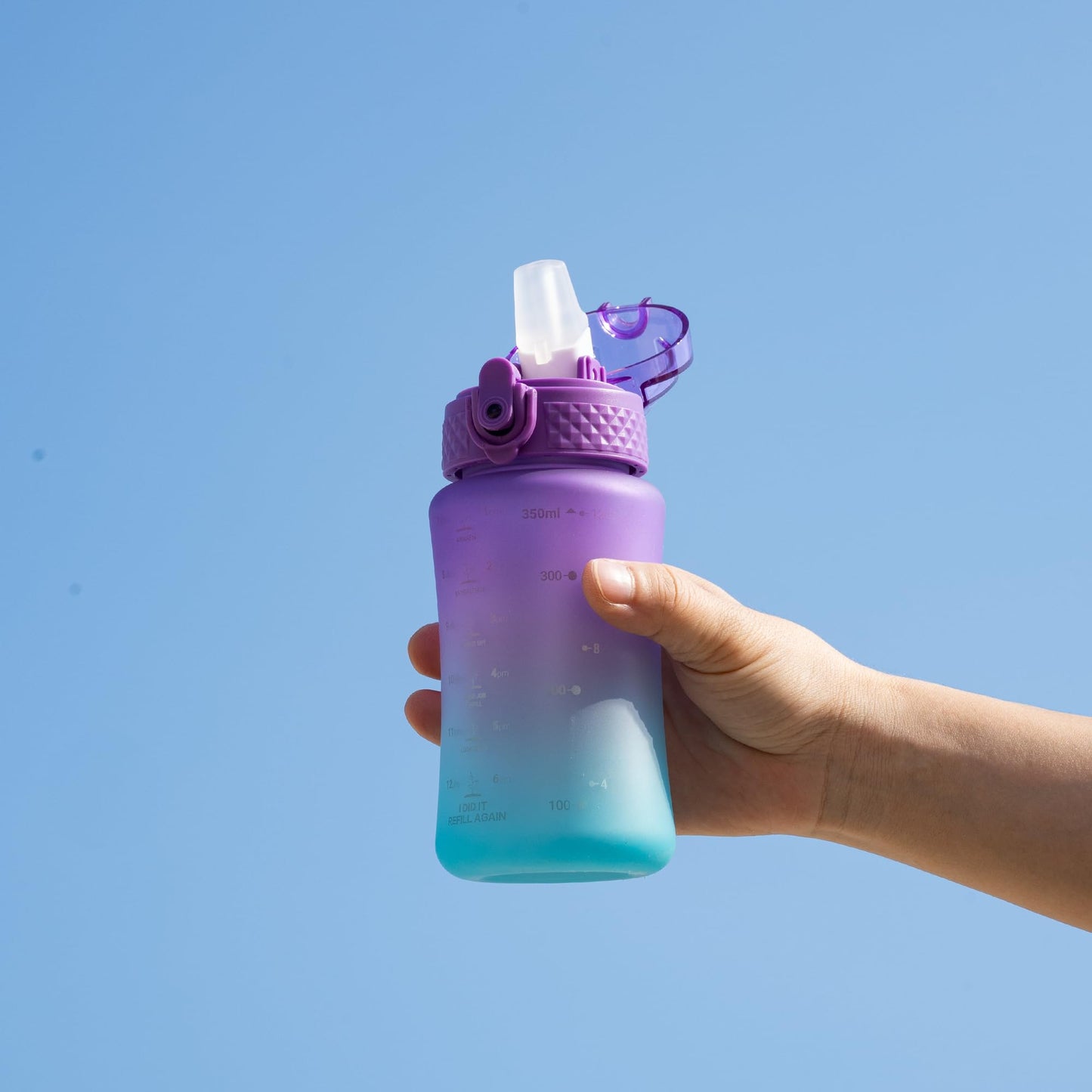 OLDLEY Kids Water Bottle for School, 12 oz (2 lids) BPA-Free Reusable Leak-proof Durable Tritan Plastic Bottles with Straw & Chug Lids, Anti-dust Spout Cover (Pink Blue)