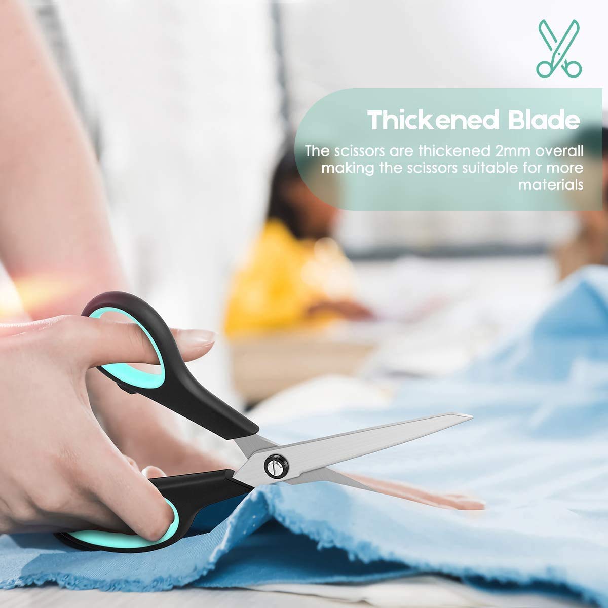 Scissors, iBayam 8" All Purpose Scissors Bulk 3-Pack, Ultra Sharp 2.5mm Thick Blade Shears Comfort-Grip Scissors for Office Desk Accessories Sewing Fabric Home Craft School Supplies, Right/Left Handed
