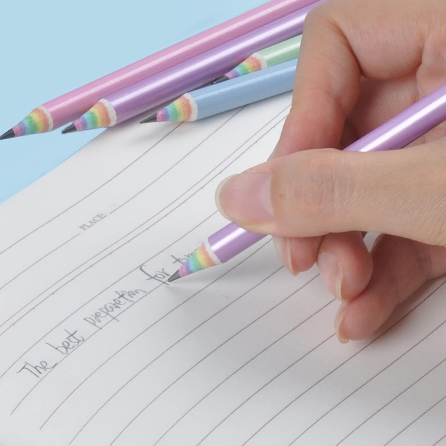 ECOTREE Eco-friendly Wood & Plastic Free Rainbow Recycled Paper #2 HB Pencils For School and Office Supplies, Pre-sharpened,12-Pack