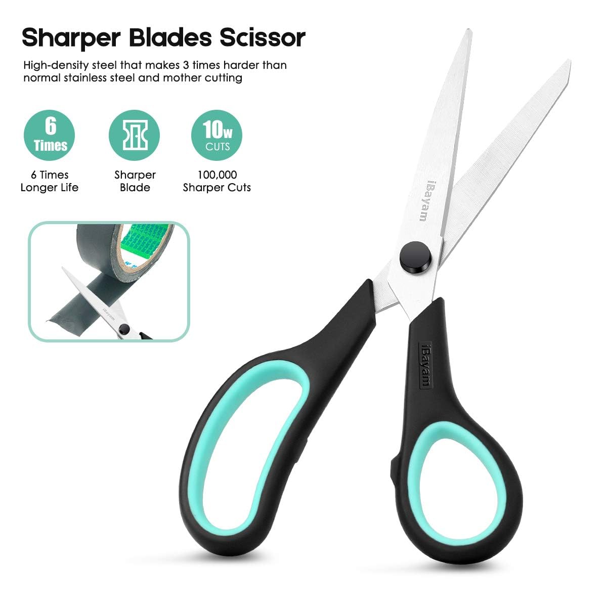Scissors, iBayam 8" All Purpose Scissors Bulk 3-Pack, Ultra Sharp 2.5mm Thick Blade Shears Comfort-Grip Scissors for Office Desk Accessories Sewing Fabric Home Craft School Supplies, Right/Left Handed