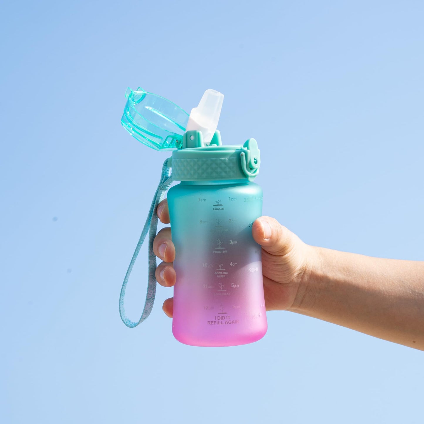 OLDLEY Kids Water Bottle for School, 12 oz (2 lids) BPA-Free Reusable Leak-proof Durable Tritan Plastic Bottles with Straw & Chug Lids, Anti-dust Spout Cover (Pink Blue)