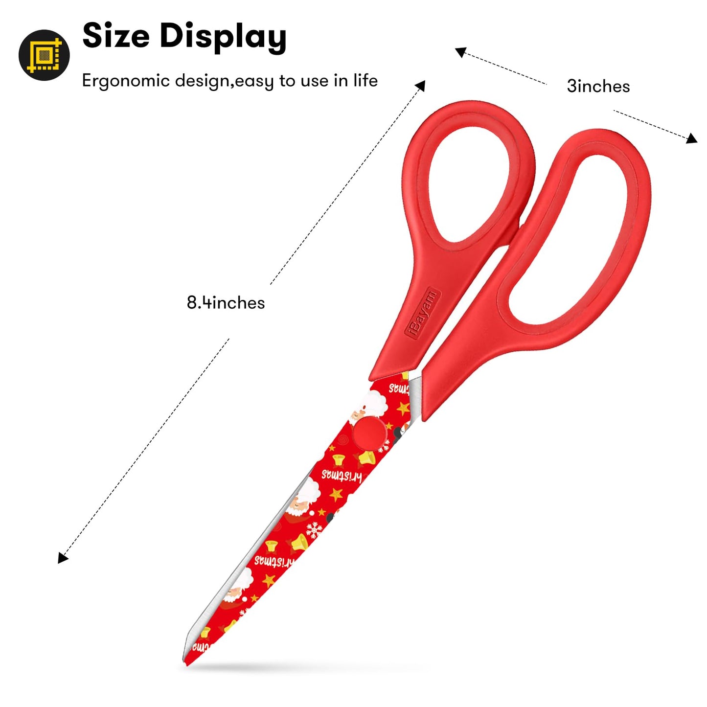 Scissors, iBayam 8" All Purpose Scissors Bulk 3-Pack, Ultra Sharp 2.5mm Thick Blade Shears Comfort-Grip Scissors for Office Desk Accessories Sewing Fabric Home Craft School Supplies, Right/Left Handed