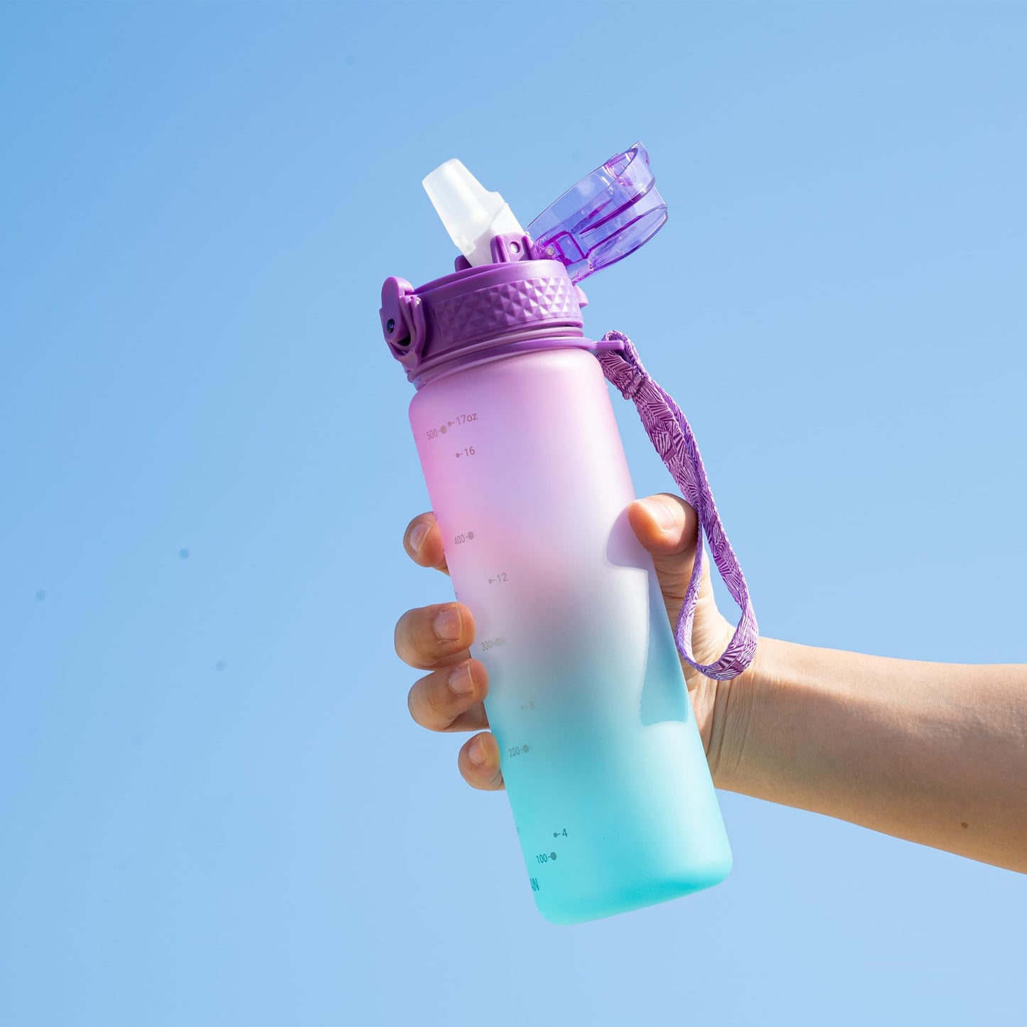 OLDLEY Kids Water Bottle for School, 12 oz (2 lids) BPA-Free Reusable Leak-proof Durable Tritan Plastic Bottles with Straw & Chug Lids, Anti-dust Spout Cover (Pink Blue)