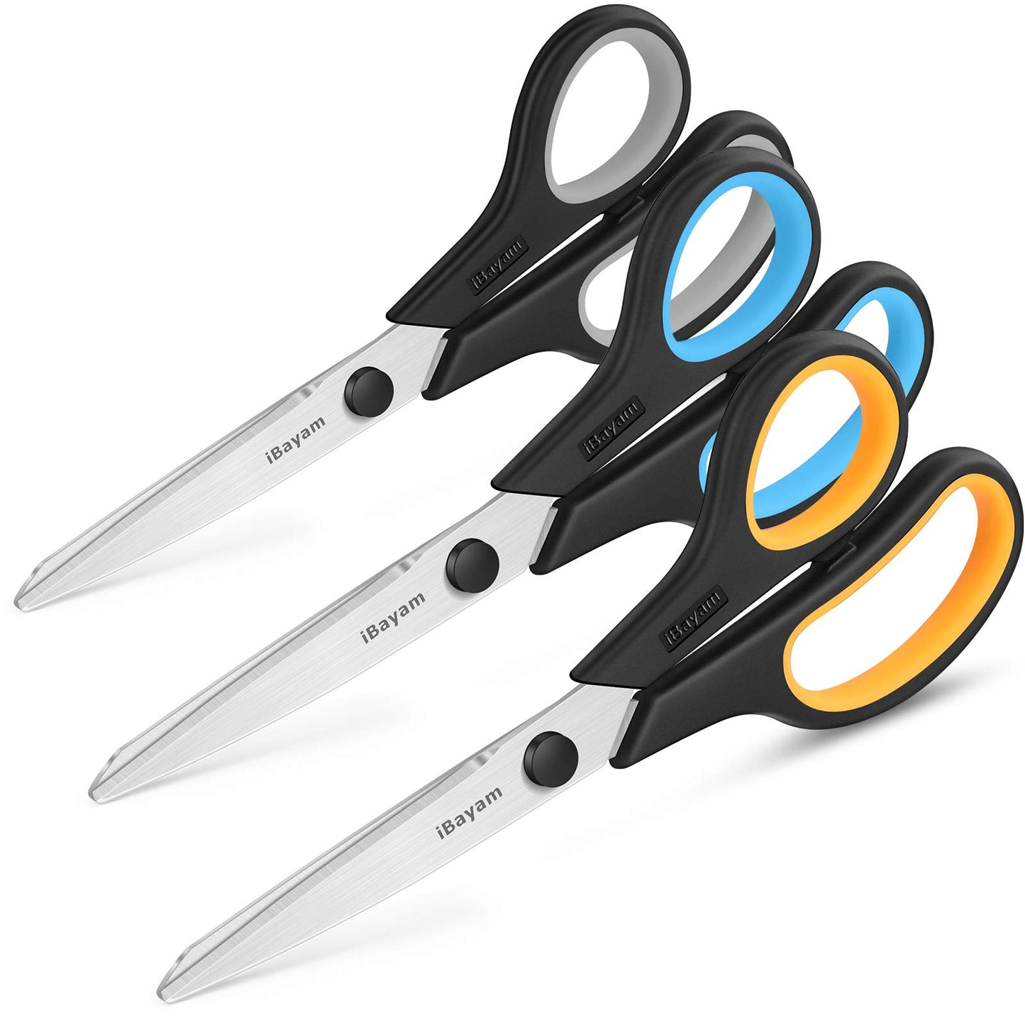 Scissors, iBayam 8" All Purpose Scissors Bulk 3-Pack, Ultra Sharp 2.5mm Thick Blade Shears Comfort-Grip Scissors for Office Desk Accessories Sewing Fabric Home Craft School Supplies, Right/Left Handed