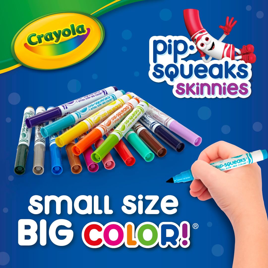 Crayola Washable Pip Squeaks Skinnies Markers (16ct), Mini Markers for Toddlers, Coloring Book Markers, Kids Stocking Stuffers & Gifts, 3+