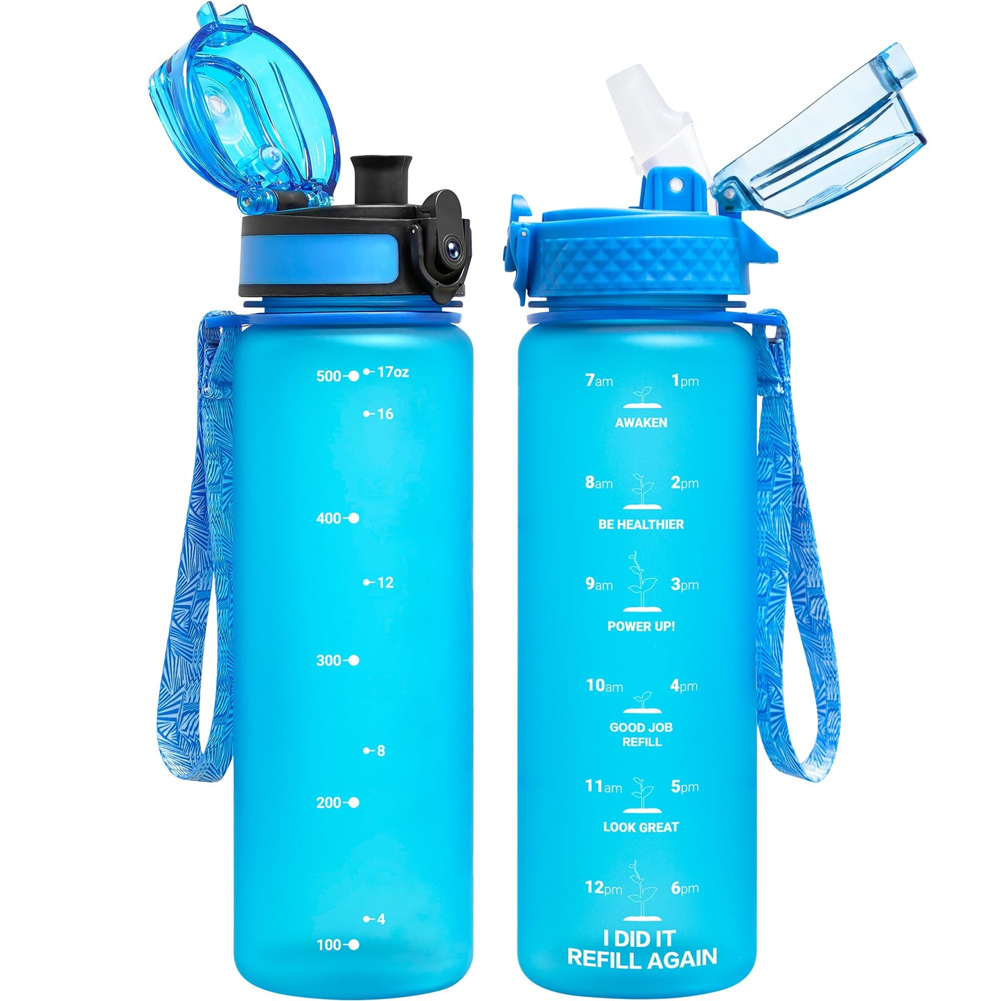 OLDLEY Kids Water Bottle for School, 12 oz (2 lids) BPA-Free Reusable Leak-proof Durable Tritan Plastic Bottles with Straw & Chug Lids, Anti-dust Spout Cover (Pink Blue)