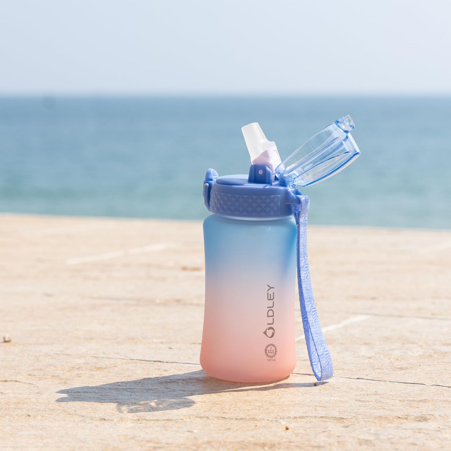 OLDLEY Kids Water Bottle for School, 12 oz (2 lids) BPA-Free Reusable Leak-proof Durable Tritan Plastic Bottles with Straw & Chug Lids, Anti-dust Spout Cover (Pink Blue)