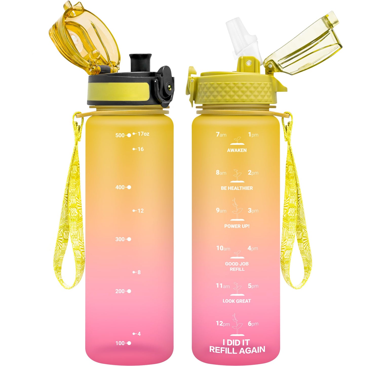 OLDLEY Kids Water Bottle for School, 12 oz (2 lids) BPA-Free Reusable Leak-proof Durable Tritan Plastic Bottles with Straw & Chug Lids, Anti-dust Spout Cover (Pink Blue)