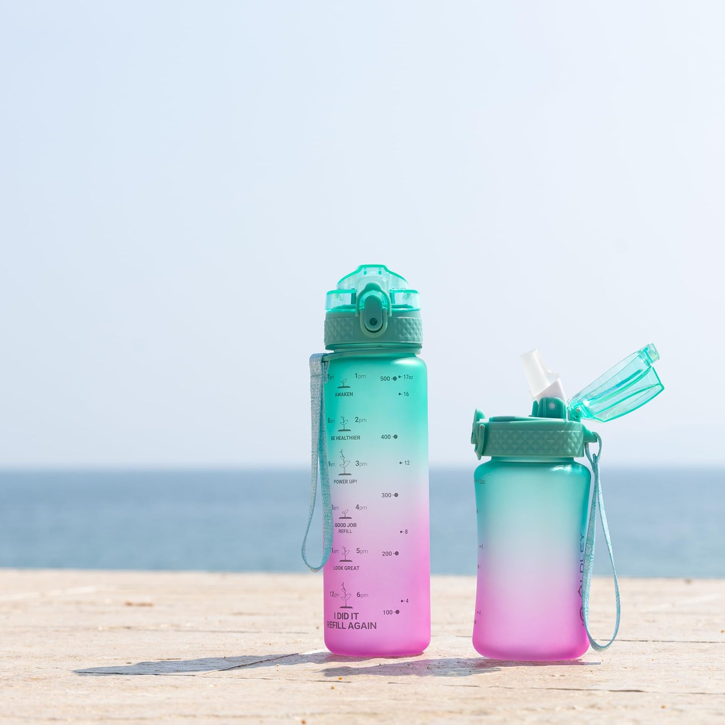 OLDLEY Kids Water Bottle for School, 12 oz (2 lids) BPA-Free Reusable Leak-proof Durable Tritan Plastic Bottles with Straw & Chug Lids, Anti-dust Spout Cover (Pink Blue)
