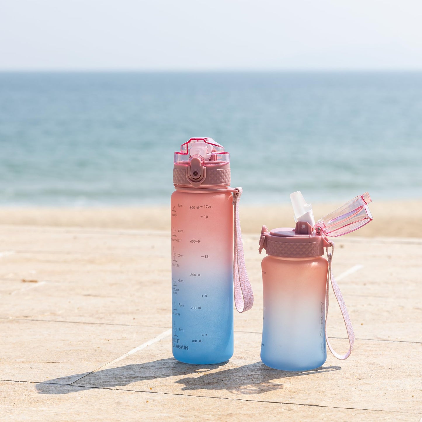 OLDLEY Kids Water Bottle for School, 12 oz (2 lids) BPA-Free Reusable Leak-proof Durable Tritan Plastic Bottles with Straw & Chug Lids, Anti-dust Spout Cover (Pink Blue)