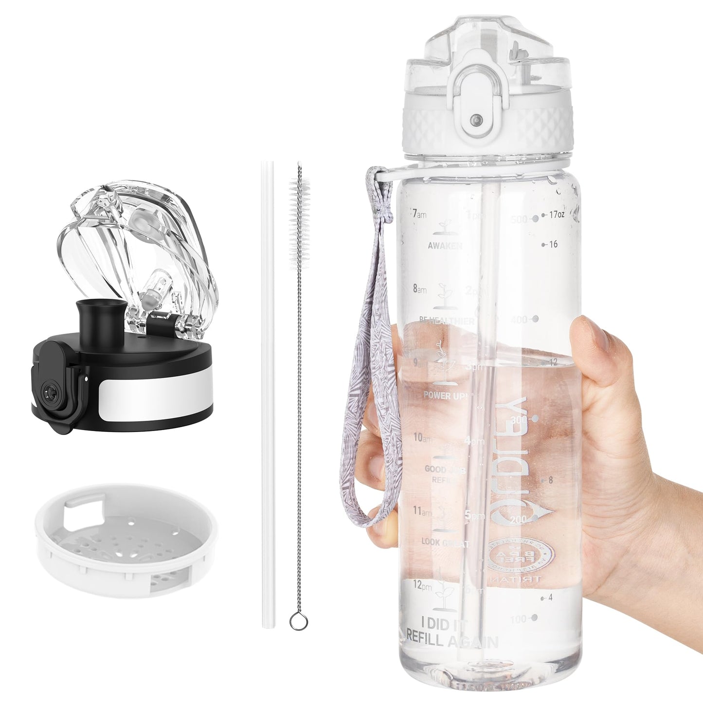 OLDLEY Kids Water Bottle for School, 12 oz (2 lids) BPA-Free Reusable Leak-proof Durable Tritan Plastic Bottles with Straw & Chug Lids, Anti-dust Spout Cover (Pink Blue)