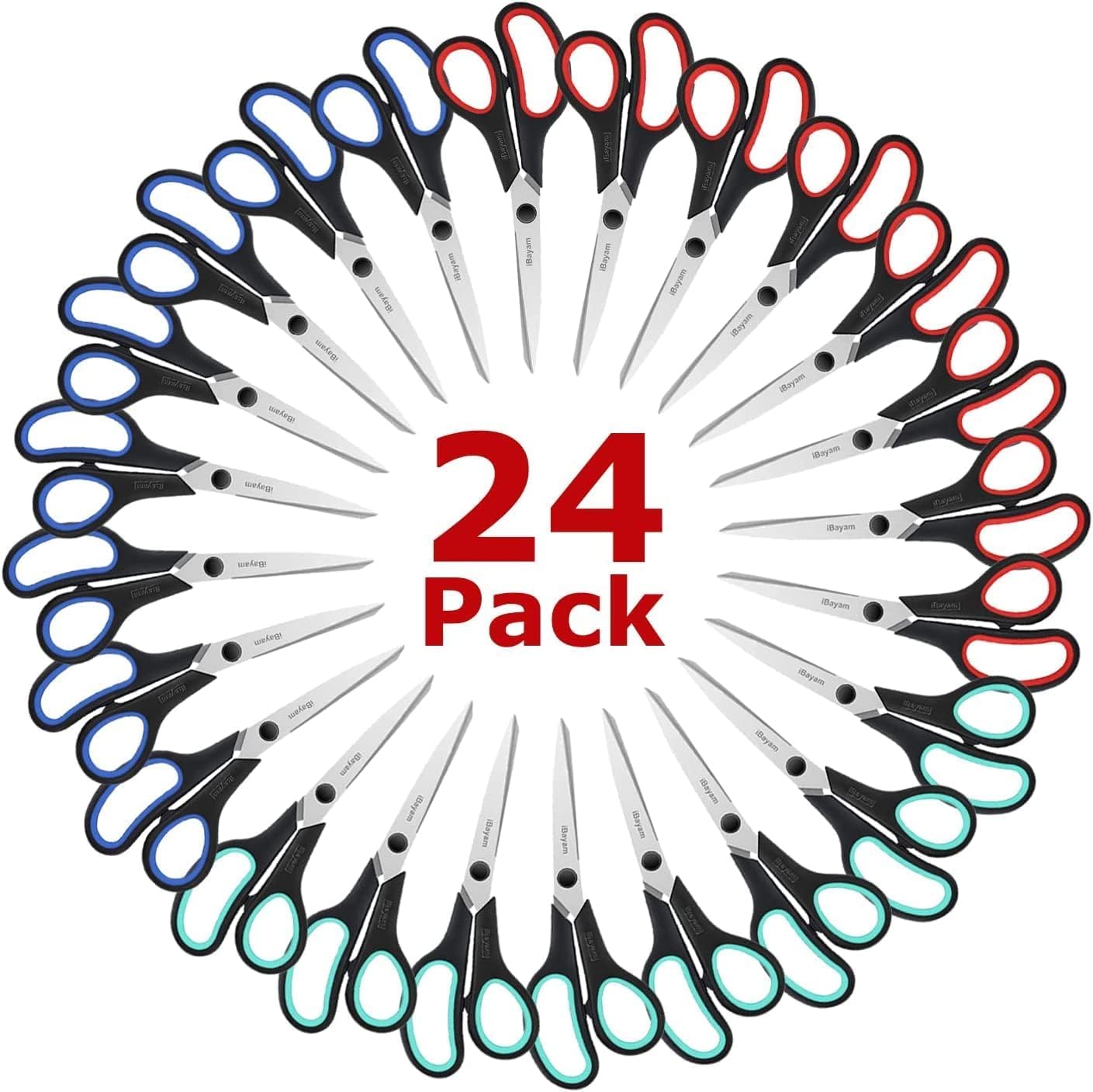 Scissors, iBayam 8" All Purpose Scissors Bulk 3-Pack, Ultra Sharp 2.5mm Thick Blade Shears Comfort-Grip Scissors for Office Desk Accessories Sewing Fabric Home Craft School Supplies, Right/Left Handed