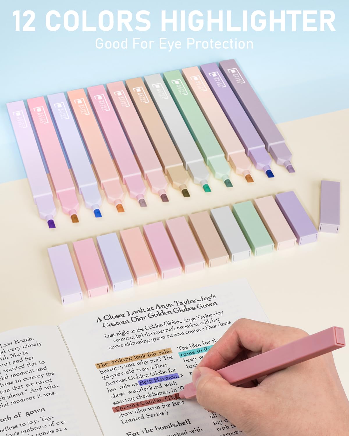 Nicpro 39 PCS Aesthetic School Supplies with Big Capacity Pen Case, 12 Color Pastel Highlighters, 5 Quick Dry Retractable Black Ink Pens, 6 Pastel Mechanical Pencil 0.5 & 0.7 mm for Student Stationary
