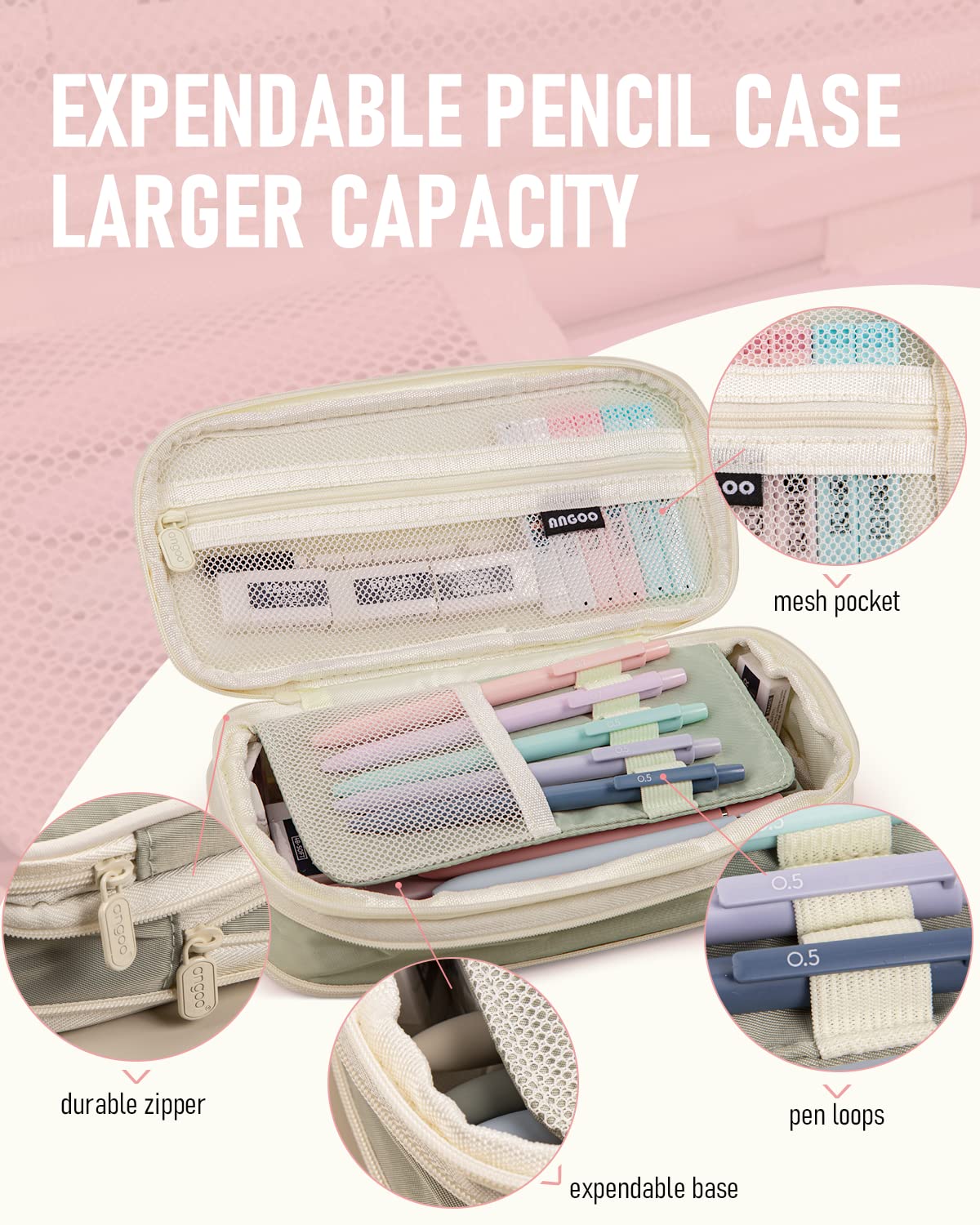 Nicpro 39 PCS Aesthetic School Supplies with Big Capacity Pen Case, 12 Color Pastel Highlighters, 5 Quick Dry Retractable Black Ink Pens, 6 Pastel Mechanical Pencil 0.5 & 0.7 mm for Student Stationary