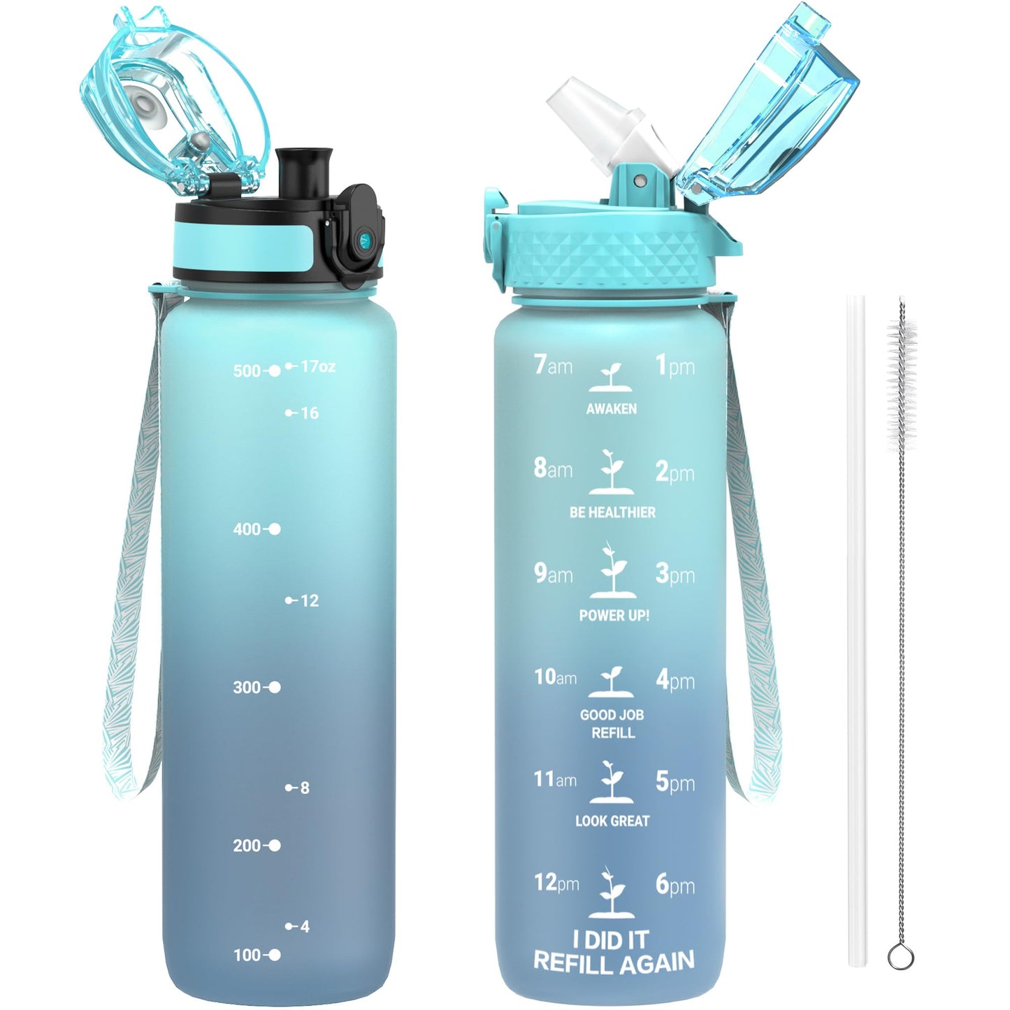 OLDLEY Kids Water Bottle for School, 12 oz (2 lids) BPA-Free Reusable Leak-proof Durable Tritan Plastic Bottles with Straw & Chug Lids, Anti-dust Spout Cover (Pink Blue)