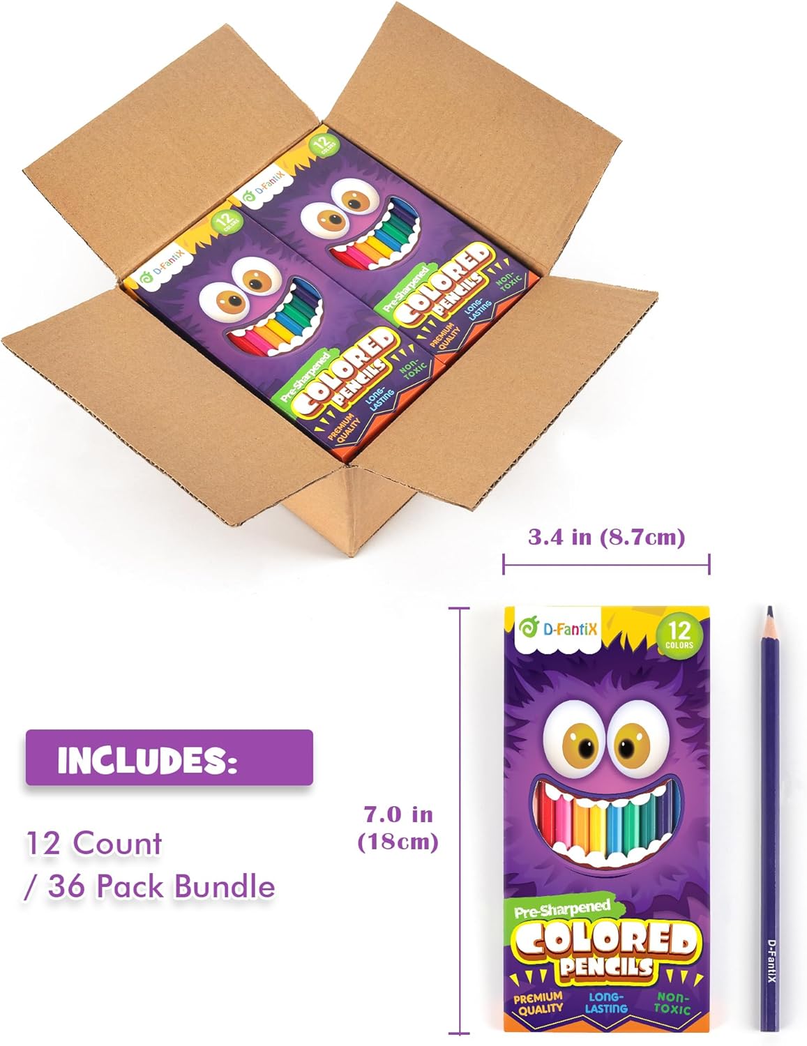 D-FantiX 432 Count Colored Pencils Bulk, 36 Packs Pre-Sharpened Color Pencils Set, Back to School Supplies Aesthetic Kit, Kindergarten Preschool Classroom Must Haves, School Supplies for Teachers