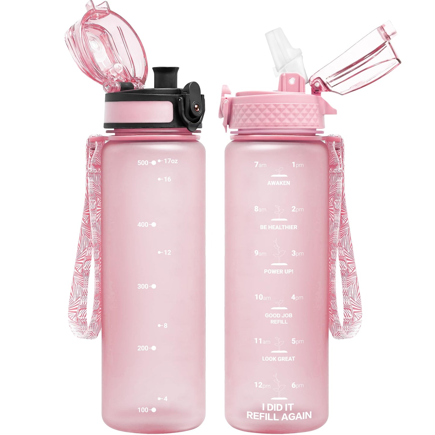 OLDLEY Kids Water Bottle for School, 12 oz (2 lids) BPA-Free Reusable Leak-proof Durable Tritan Plastic Bottles with Straw & Chug Lids, Anti-dust Spout Cover (Pink Blue)