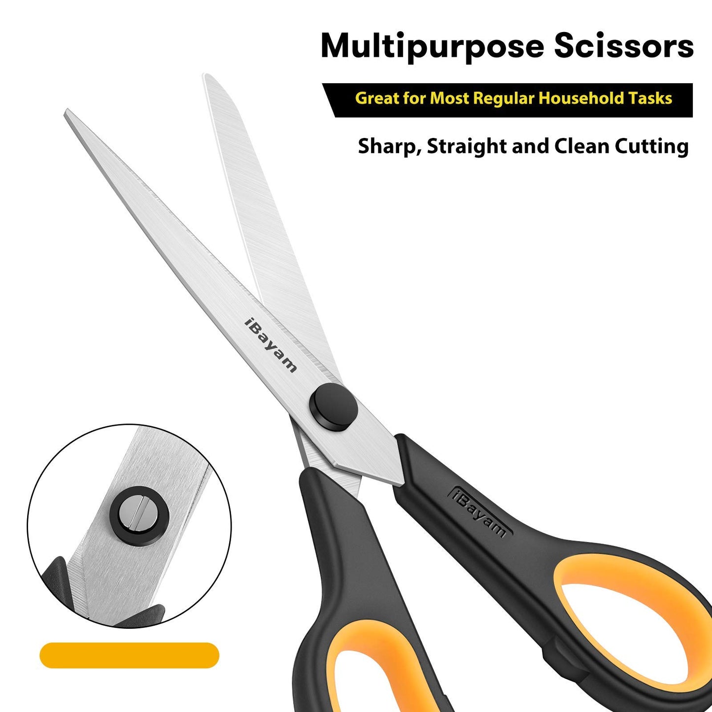 Scissors, iBayam 8" All Purpose Scissors Bulk 3-Pack, Ultra Sharp 2.5mm Thick Blade Shears Comfort-Grip Scissors for Office Desk Accessories Sewing Fabric Home Craft School Supplies, Right/Left Handed