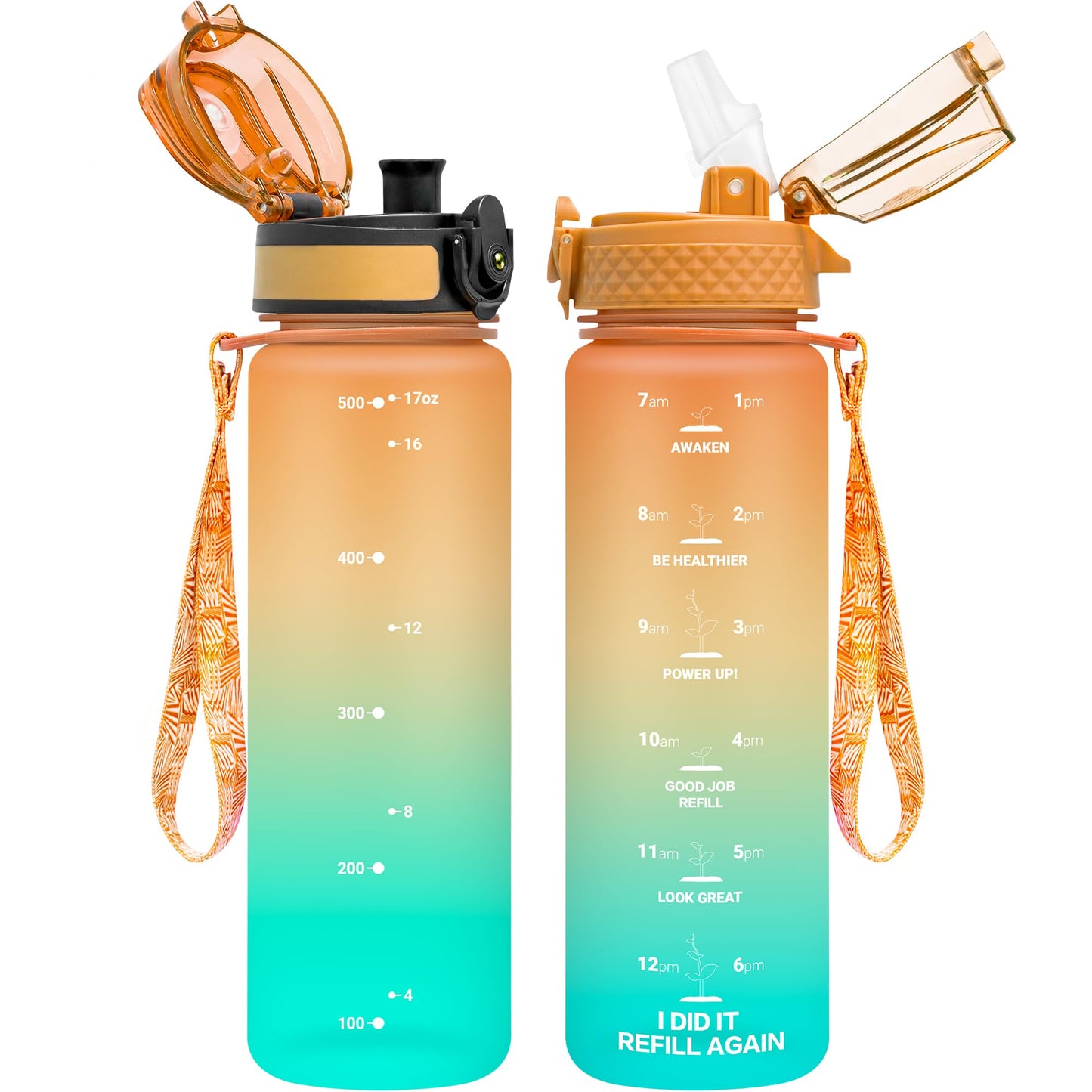 OLDLEY Kids Water Bottle for School, 12 oz (2 lids) BPA-Free Reusable Leak-proof Durable Tritan Plastic Bottles with Straw & Chug Lids, Anti-dust Spout Cover (Pink Blue)