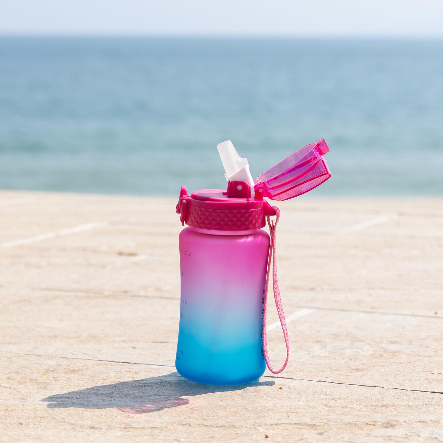 OLDLEY Kids Water Bottle for School, 12 oz (2 lids) BPA-Free Reusable Leak-proof Durable Tritan Plastic Bottles with Straw & Chug Lids, Anti-dust Spout Cover (Pink Blue)