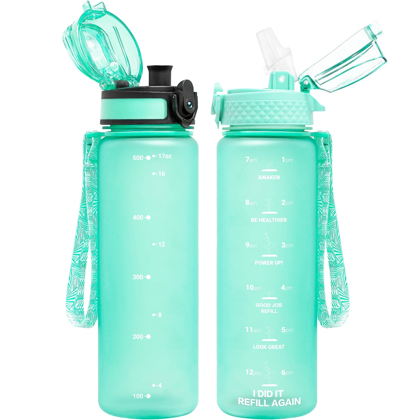 OLDLEY Kids Water Bottle for School, 12 oz (2 lids) BPA-Free Reusable Leak-proof Durable Tritan Plastic Bottles with Straw & Chug Lids, Anti-dust Spout Cover (Pink Blue)