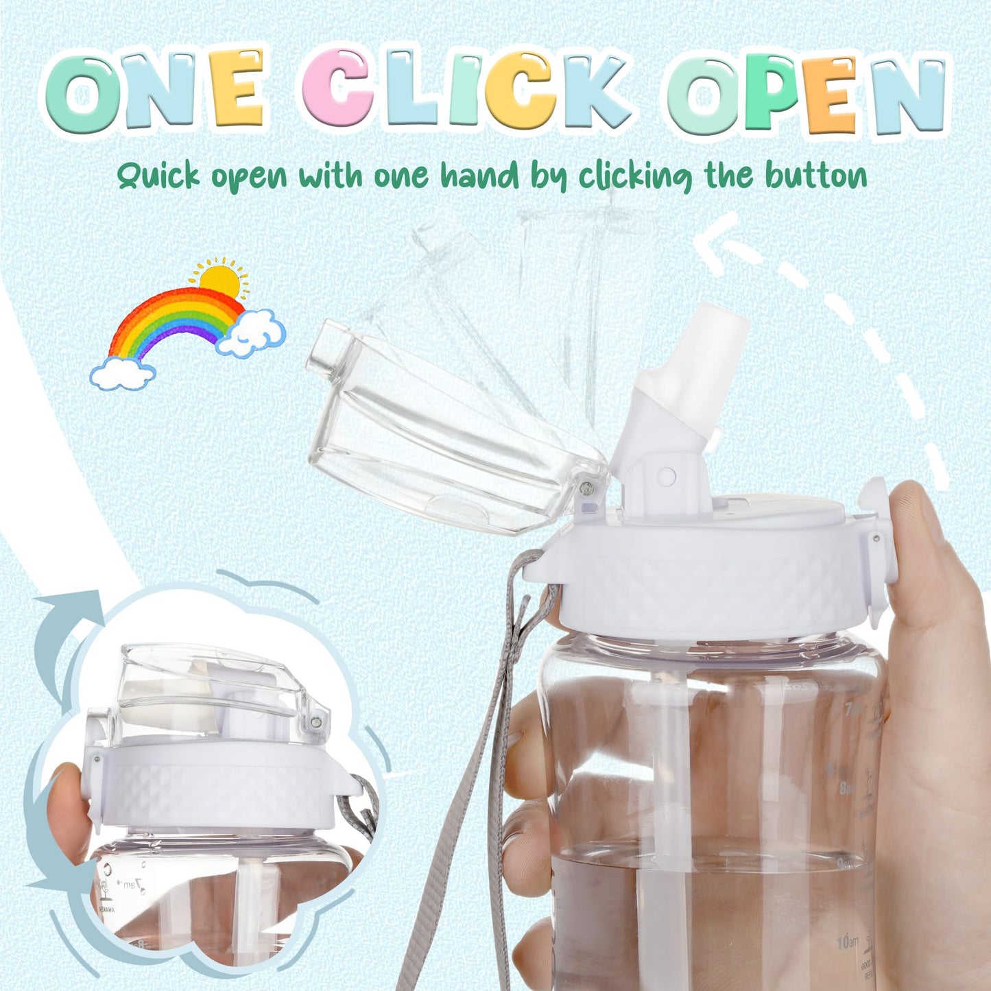 OLDLEY Kids Water Bottle for School, 12 oz (2 lids) BPA-Free Reusable Leak-proof Durable Tritan Plastic Bottles with Straw & Chug Lids, Anti-dust Spout Cover (Pink Blue)