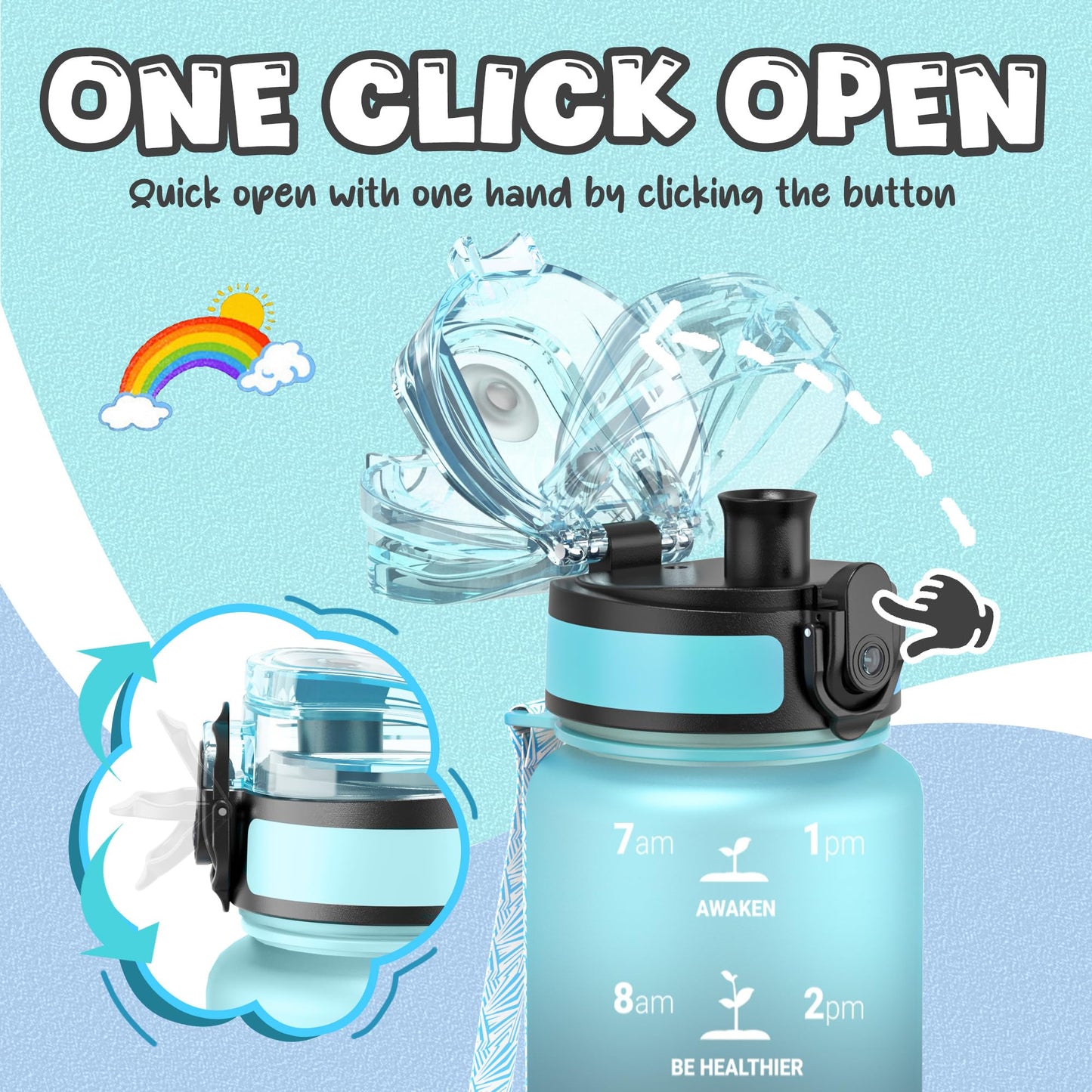 OLDLEY Kids Water Bottle for School, 12 oz (2 lids) BPA-Free Reusable Leak-proof Durable Tritan Plastic Bottles with Straw & Chug Lids, Anti-dust Spout Cover (Pink Blue)
