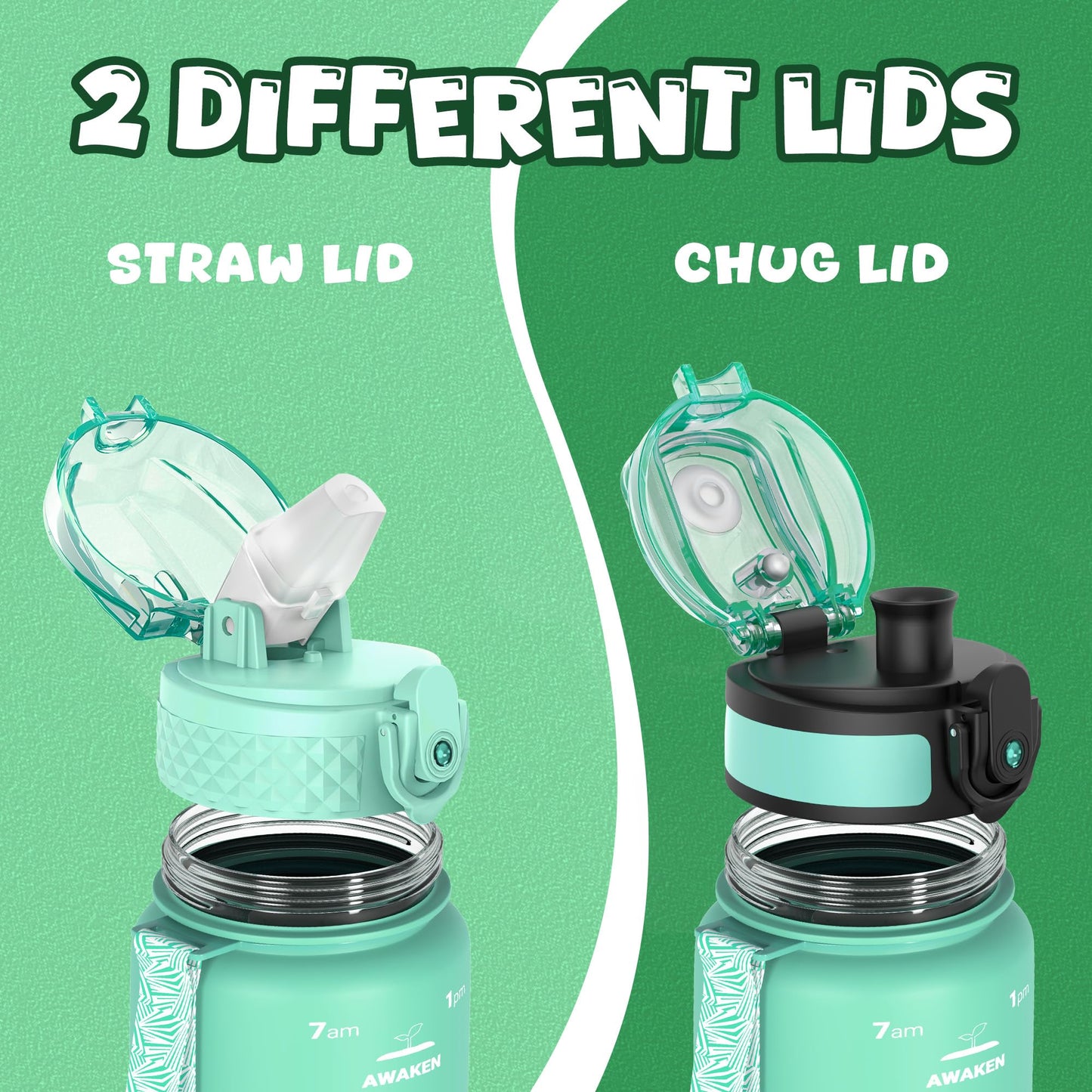 OLDLEY Kids Water Bottle for School, 12 oz (2 lids) BPA-Free Reusable Leak-proof Durable Tritan Plastic Bottles with Straw & Chug Lids, Anti-dust Spout Cover (Pink Blue)