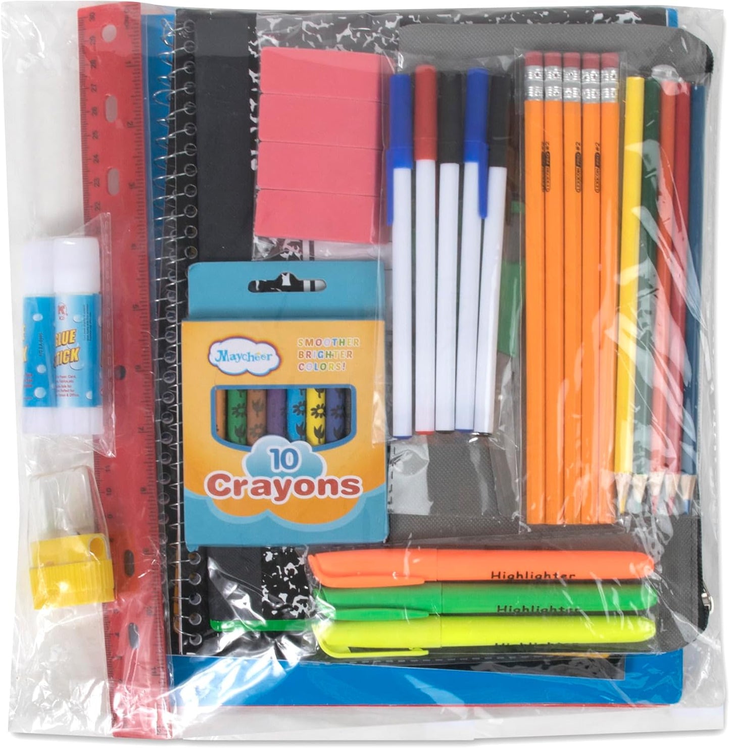 45 Piece School Supply Kit Grades K-12 - School Essentials Includes Folders Notebooks Pencils Pens and Much More!