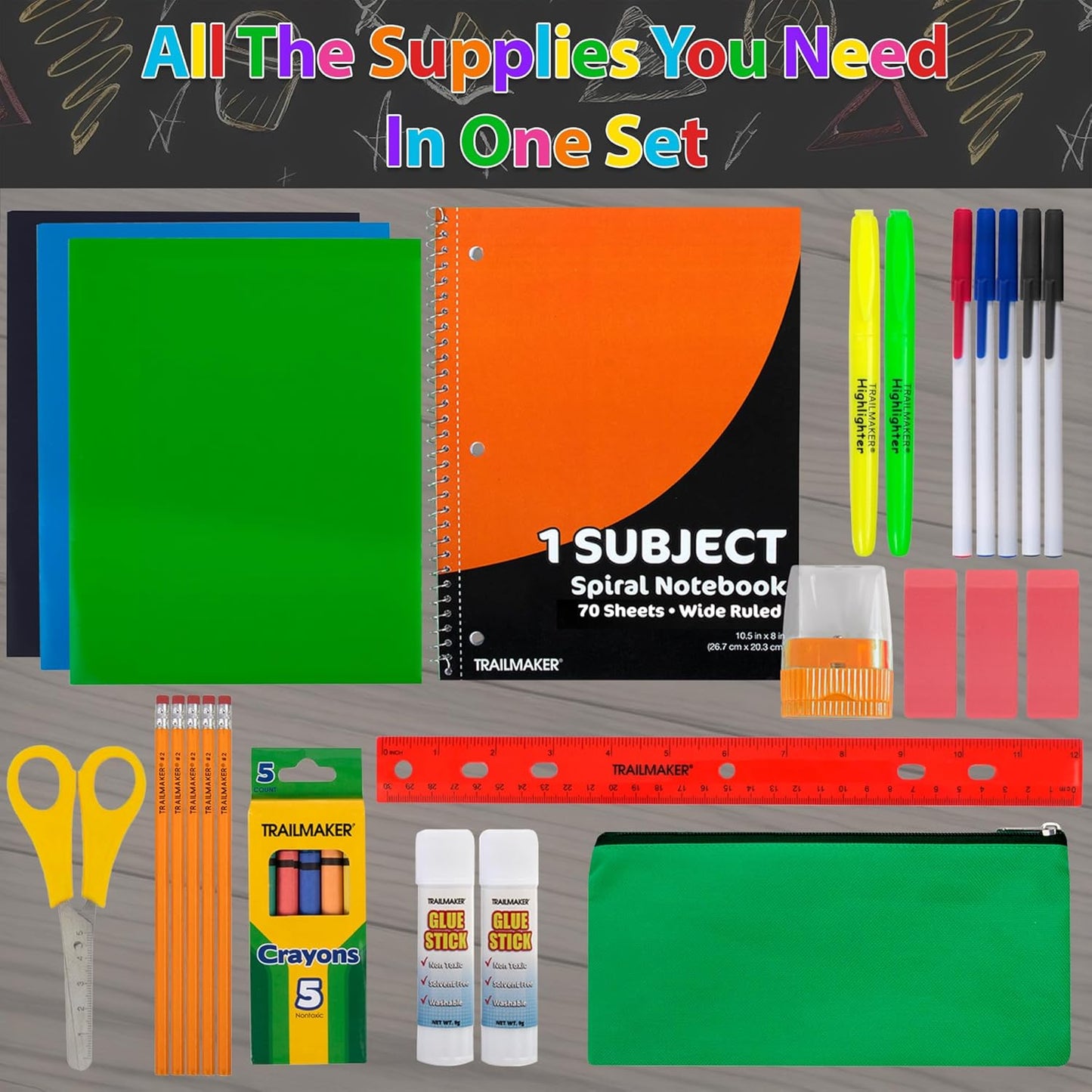 School Supplies Kit for Girls, Boys Back to School Supplies Bundle Pack 30 Piece School Supply Box Set for Kids Kindergarten, Elementary K-8 Includes Notebook, Folders, Pens, Pencils, and More
