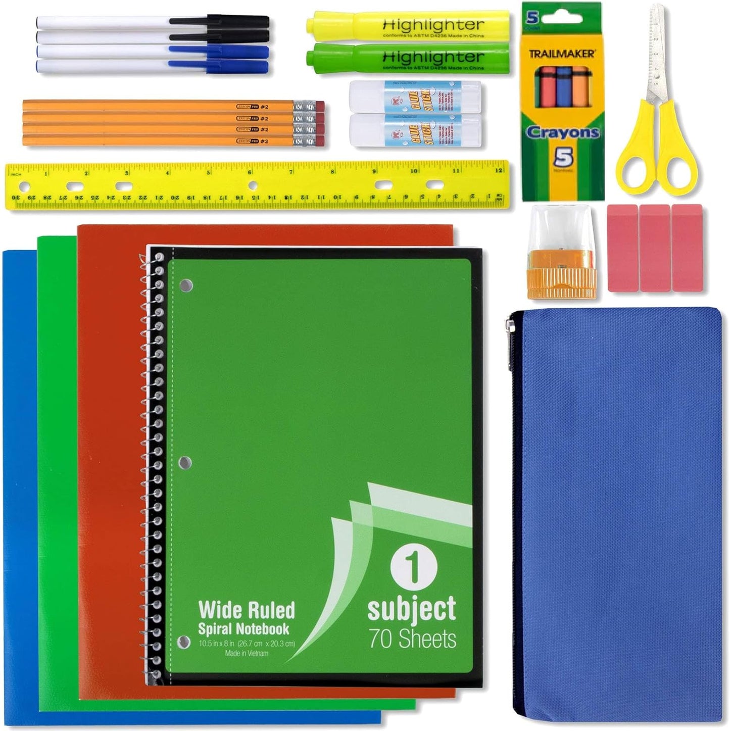 School Supplies Kit for Girls, Boys Back to School Supplies Bundle Pack 30 Piece School Supply Box Set for Kids Kindergarten, Elementary K-8 Includes Notebook, Folders, Pens, Pencils, and More