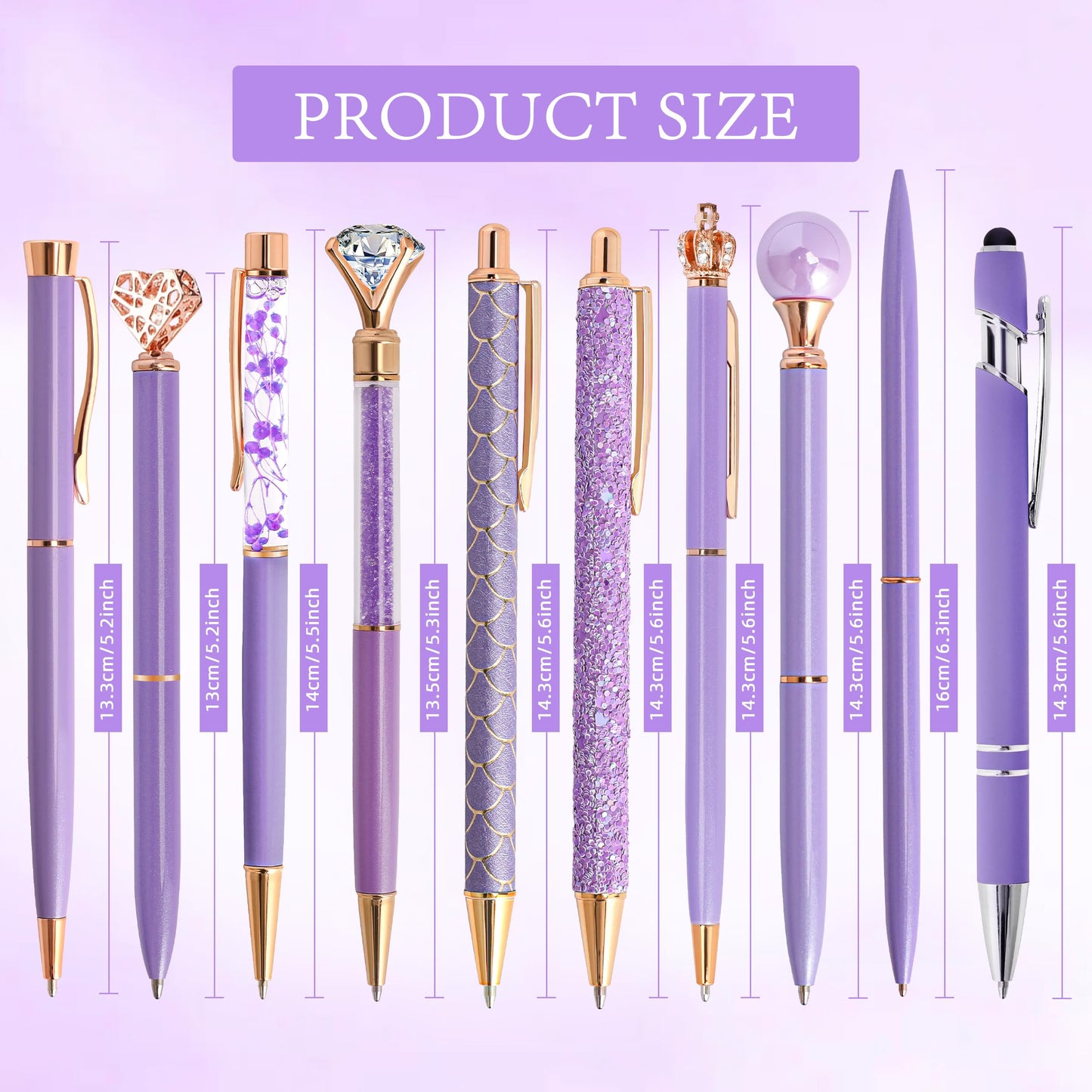 DAIKOYE 10 Pcs Ballpoint Pens Set Party Favors for Kids Purple Gifts Purple Pens for Women Girls Office Supplies School Supplies Black Ink Metal Crystal Diamond Pens
