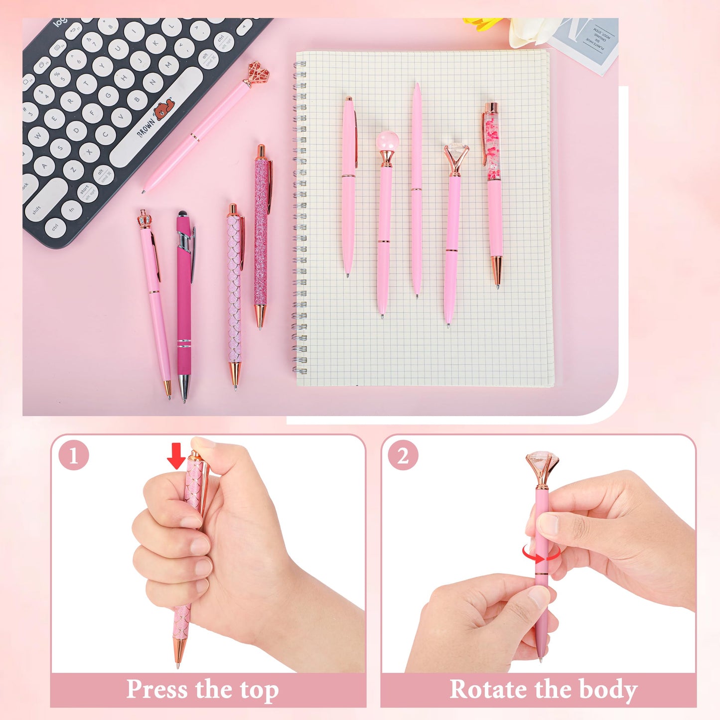 DAIKOYE 10 Pcs Ballpoint Pens Set Party Favors for Kids Purple Gifts Purple Pens for Women Girls Office Supplies School Supplies Black Ink Metal Crystal Diamond Pens